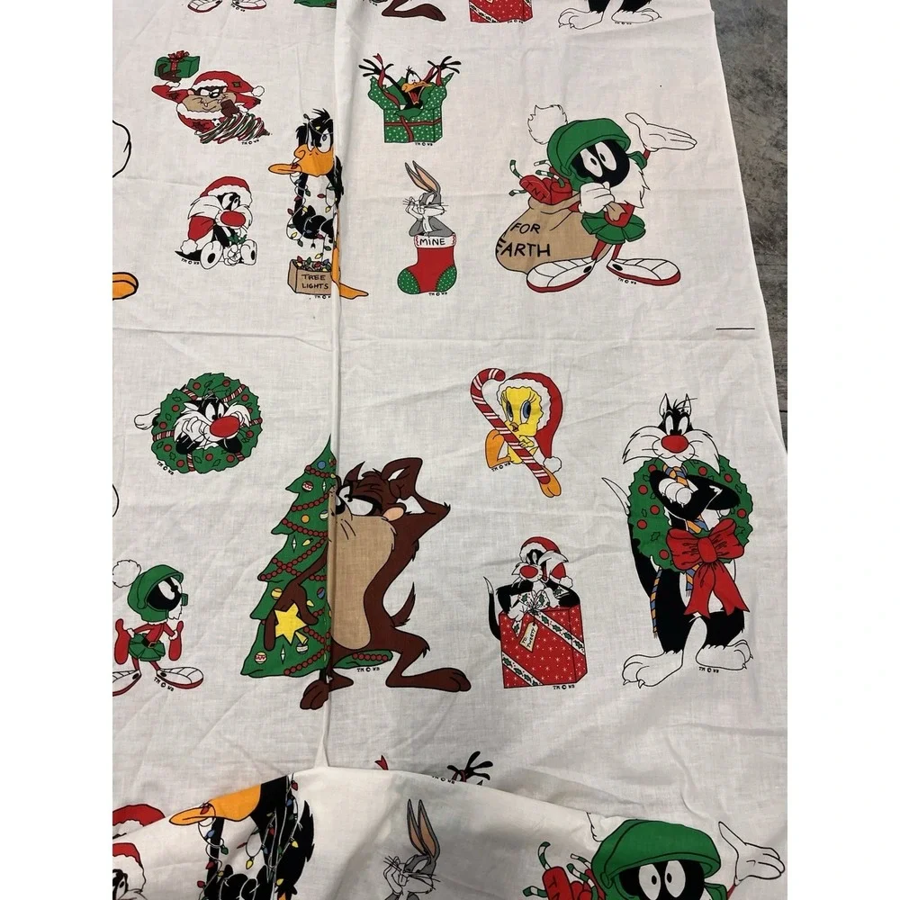 Vtg 90s Looney Tunes Christmas Appliques Fabric Panel Tweety Bugs Taz Daffy 3.5